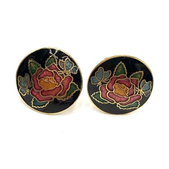 Cloisonné Earrings Clips Clip Ons Gold Tone on the card - Picture 6 of 10